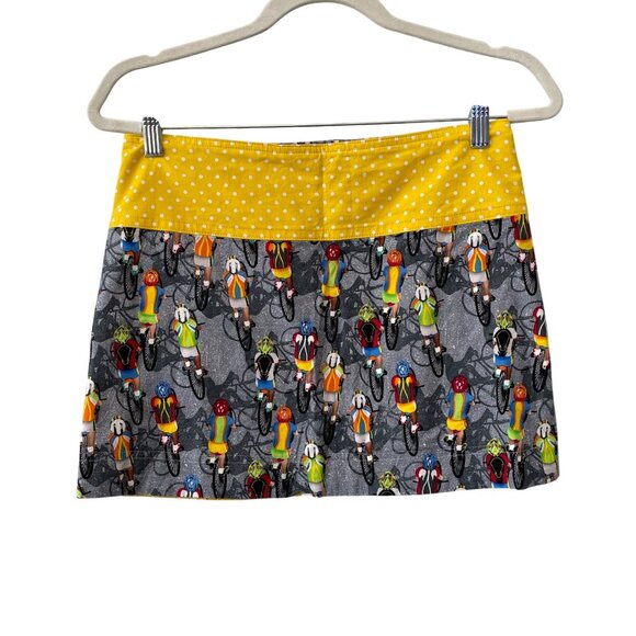 Snappy Skirts Wrap Skirt One Size Cycling Themed Yellow Polka Dots Adjustable - Picture 1 of 7